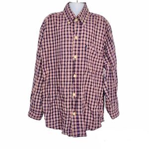 Ringo Sport Boys Shirt M 10-12 Blue Red Plaid Button Up Long Sleeve Casual